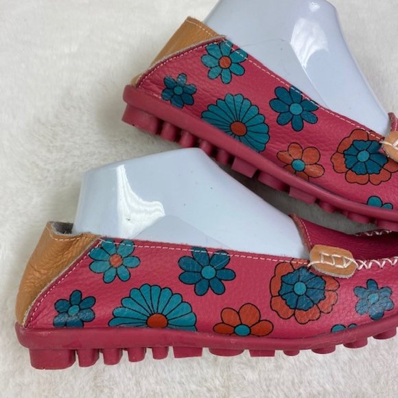 Women's Leather Loafers Bright Color‎ Casual Flower Printed Slip On Flats, EU 40 - Picture 5 of 12